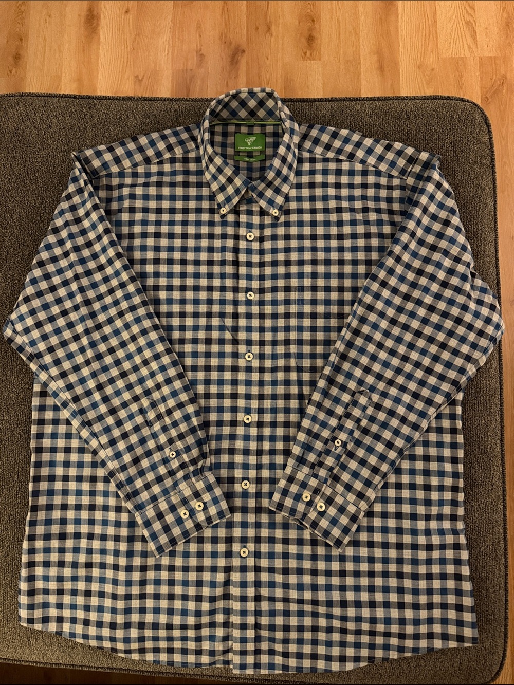 Men's Blue and White Gingham Button-Down Cotton Dress Shirt